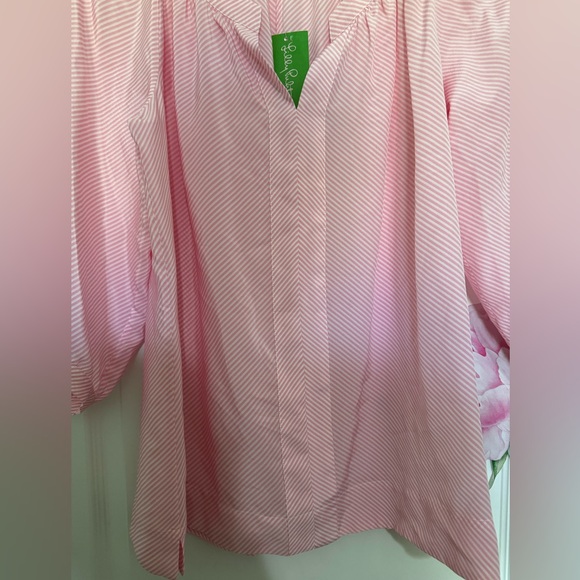 Lilly Pulitzer Silk Pink Puff Sleeve Blouse XL - Picture 10 of 10
